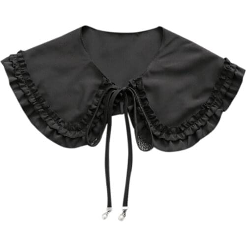 Women Girls Vintage Lolita False Fake Collar Shawl Sweet Ruffles Lace-Up Bow Decorative Necklace Choker Short Poncho L93F