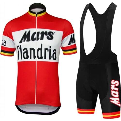 Flandria Red Bicycle cycling man Retro Mtb Cycl Clothing Set Shirt Short sleeve Bike Enduro Retro Jersey suit Tripel Bib shorts