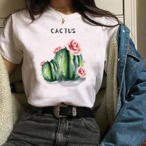 Women Lady Tees Print Graphic Cactus Flower Plant Cute Casual Fashion 90s Clothes Tops Clothing Female T Shirt Womens T-Shirt