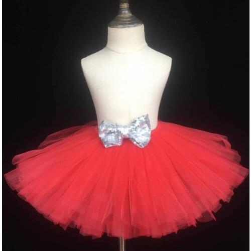 Girls Red Tutu Skirt Infant Baby Fluffy Tulle Pettiskirt Ballet Tutu with Silver Sequin Bow Kids Birthday Party Skirts Clothing