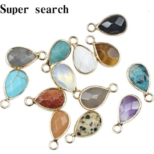 Sliced Natural Stone Pink Crystal Opal Turquoises Tiger Eye Water Drop Pendant for Diy Jewelry Making Necklace Accessories2PC
