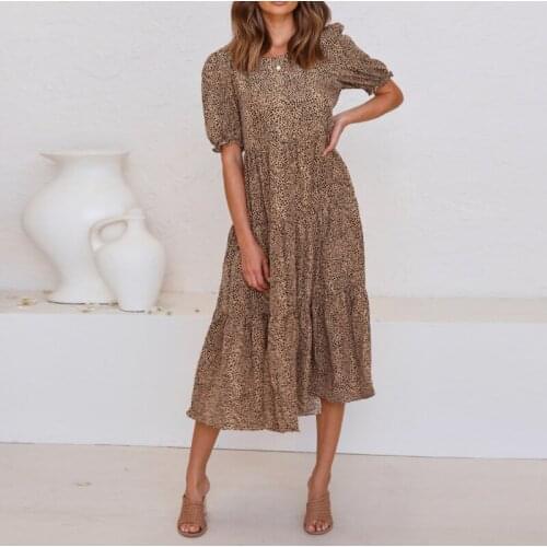 Summer Dress Vintage Puff Sleeve Dress Mid-Calf Dress Beach Bohemian WomenSummer Sundress 2021 Long Casual Party Robe Vestidos