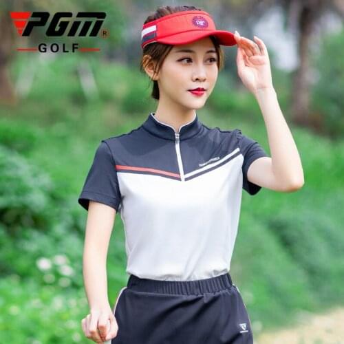 PGM summer golf apparel ladies short-sleeved T-shirt zipper collar Women Breathable Quick Dry Korean Fabric Sportswear tops
