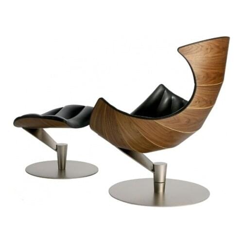 Lund and Paarman Swivel Recliner Fjords leather Lobster Lounge Chair and Ottoman