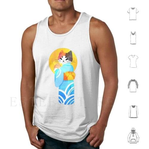 Taiyaki Tank Tops Vest Sleeveless Cat Taiyaki Yukata Cute Colorful Japanese Inspired Neko Sohjoo