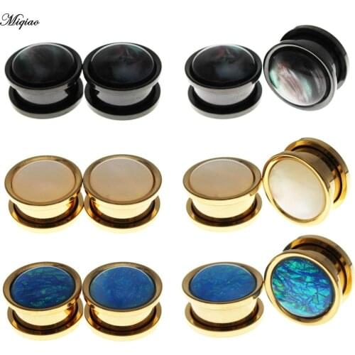 Miqiao 2pcs Stainless Steel Opal Earrings Ear Plug Expander Gauges Tunnel Oreja Studs Stretchers Saddle Fashion Piercing 6-25mm
