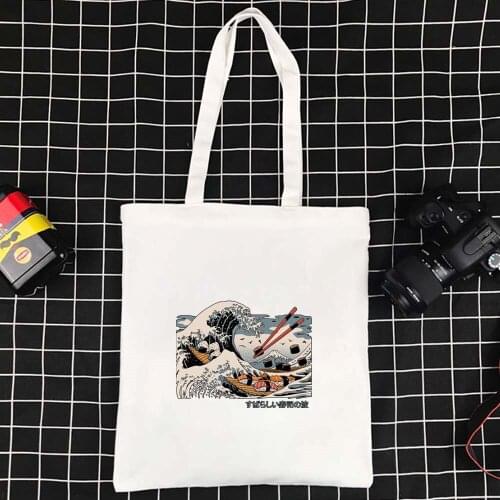 Supermarket Shopping Bag Reusable Foldable Ecobag Polyester Handbag Harajuku Shopper Bag Wave Series Large Tote Canvas Bag