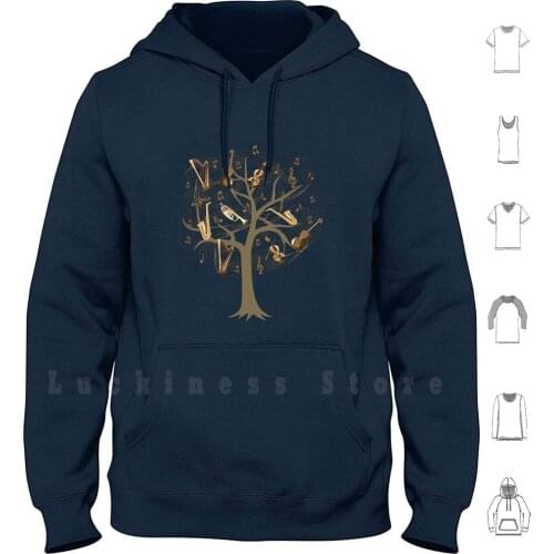 Music Tree Birds / Notes Violin Harp Saxophone Gift Idea Hoodies Long Sleeve Tree Nature Music Music Is Life