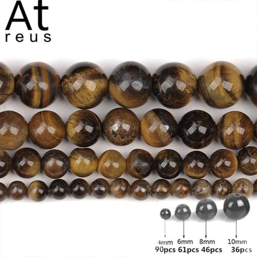 Natural Stone AB+ Quality Brown Gold Tiger Eye Agates Round Loose Beads 15" Strand 4 6 8 10MM Pick Size For Men Bracelet Making