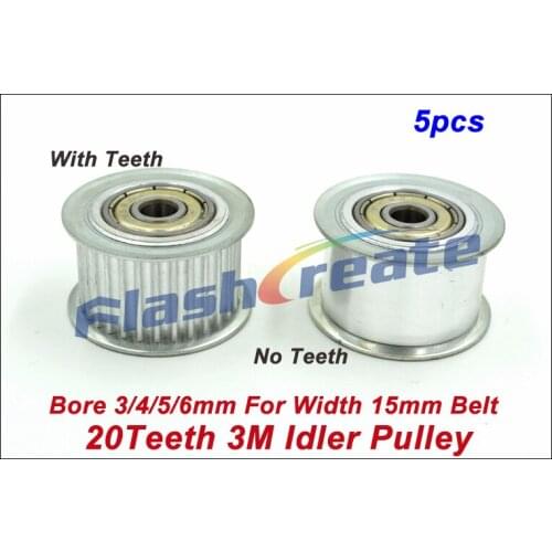 5pcs 20 Teeth 3M Idler Pulley Passive Pulley Bore 3/4/5/6mm For Width 15mm 3M Timing Belt 3M Tension Pulley With Bearing