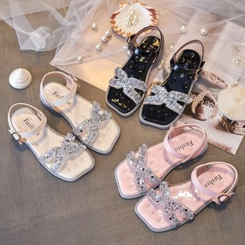 New 2021 Little Girl Beach Sandal For Kids Fashion Rhinestone Summer Girl Child Flats Princess Party Shoe 3 5 7 8 9 10 12 Years