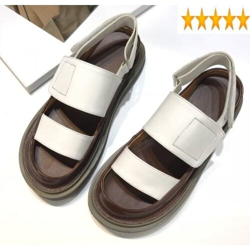 Hip 2021 New Hop Women Thick Platform Hook Loop Buckle Casual Leather Beach Sandals Colors Mixed Strap Gladiator Shoes