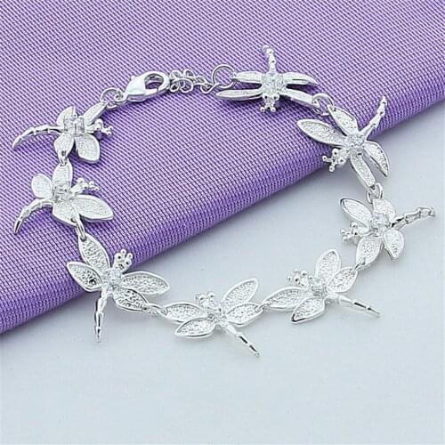 New 925 Sterling Silver Full Dragonfly Chain Bracelet For Feminine Charm Wedding Engagement Fashion Party Jewelry Gift