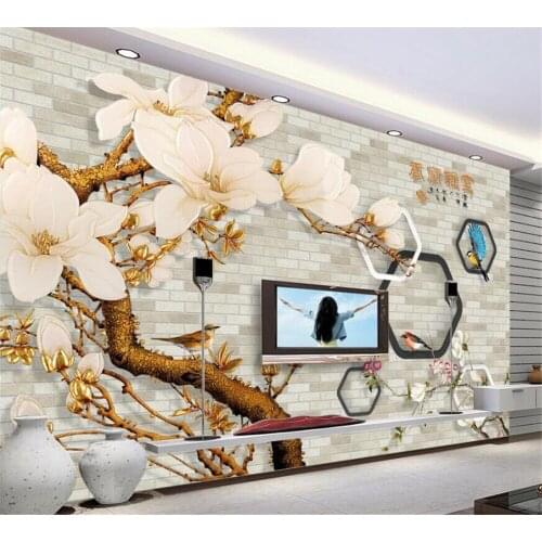 Beibehang Custom wallpaper modern fashion magnolia brick wall 3D living room TV background wall home decoration painting