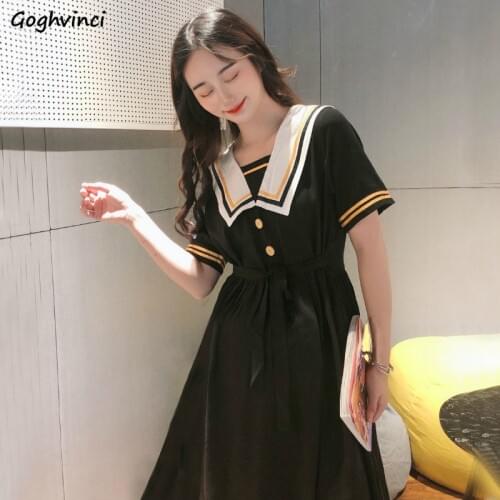Short Sleeve Dress Sailor Collar Buttons A-line Loose Japan Kawaii Preppy-style Students Girls Sweet Ulzzang Fashion Vestidos