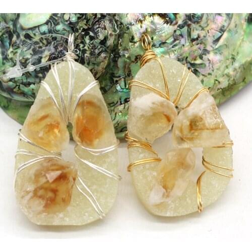 Natural Stone Irregular Drop-shaped Yellow Crystal Bud Pendant DIY Necklace Sweater Chain Jewelry Gem Accessories Gift Making