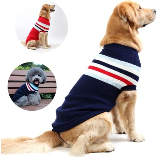 Stripe Big Dog Sweater Winter Warm Pet Clothes for Small Large Dog Chihuahua Golden Retriever Coat Puppy Suit Dogs Pets Clothing