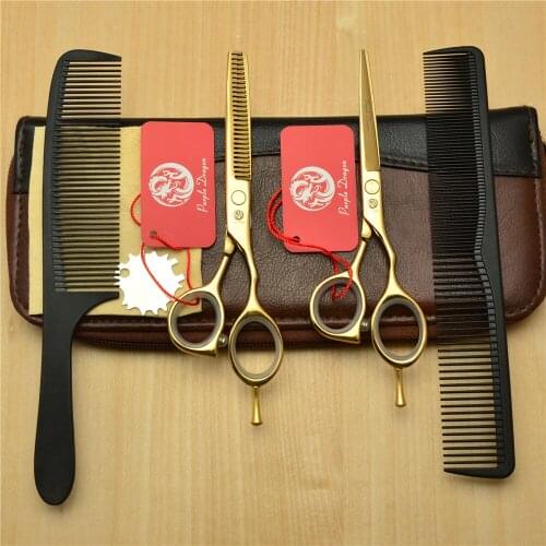 1014Z 5.5'' 4Pcs Set Purple Dragon Golden Professional Hairdressing Scissors 440C Cutting Scissors Thinning Shears Hair Scissors