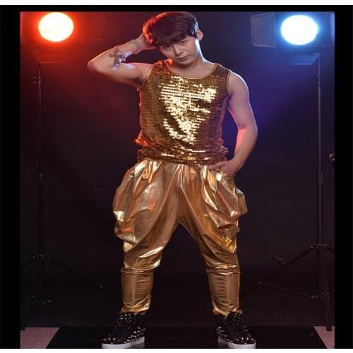R70 Gold sequin singer stage wears dj dress show model performance clothe party disco outfits pants bar dance costumes ballroom