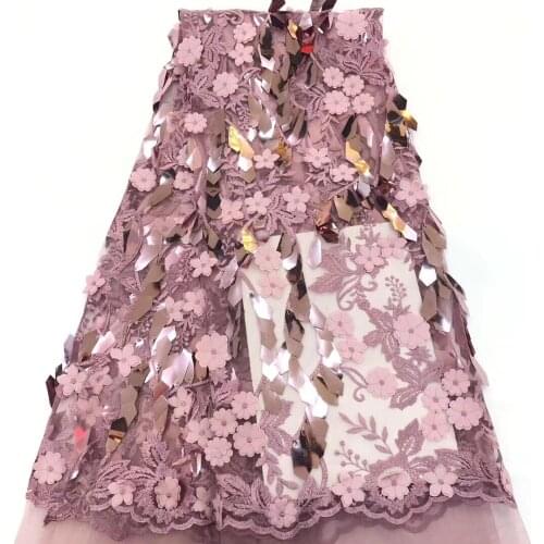 Pink lace wedding dress, wedding African lace fabric, African tulle lace with sequins CD3213