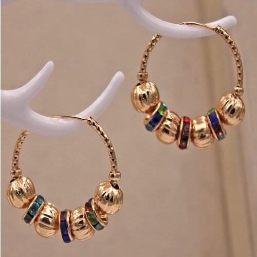 Trendy Round Gold Earring Red Green Zircon Hoop Earrings For Women Girls Fashion Jewelry Accessories Wedding Party Daily Gift