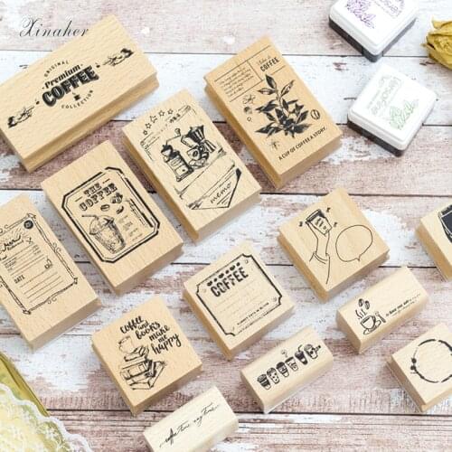 XINAHER Vintage coffee shop stamp DIY wooden rubber stamps for scrapbooking stationery scrapbooking standard stamp