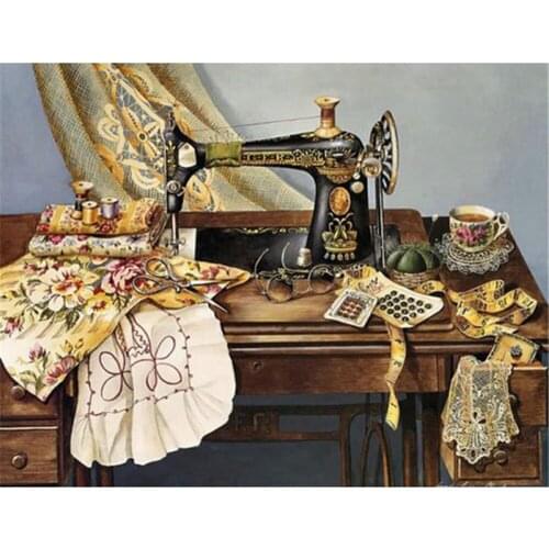 Sewing Machine Landscape DIY Cross Stitch Embroidery 11CT Kits Needlework Craft Set Cotton Thread Printed Canvas Home Room