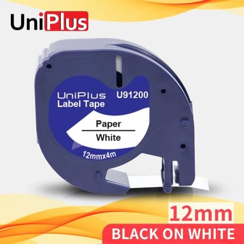 UniPlus 91200 Paper Label Tapes 91330 Compatible Dymo LT Label Maker 91220 Black on White 12mm for Dymo Letratag Tape LT110T XR