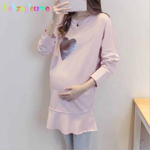 Spring Autumn Maternity Costume Pregnancy Clothes Fashion Pink Long Sleeve Plus Size Dresses For Pregnant Women Clothing BC1192