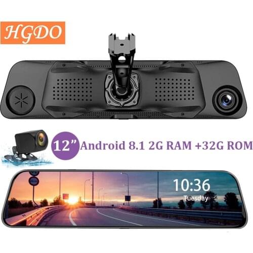 HGDO 12" 4G Car Dvr Dual lens rearview mirror Camera Android 8.1 2+32G ADAS GPS1080P Video registrar recorder Dash cam Holder