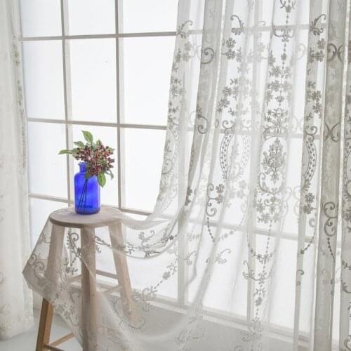 High Grade White Sheer Curtain for Living Room Windows Embroidery Flower Veil Screens European Style Voile Tulle for Bedroom