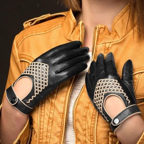 High Quality Womans Gloves Autumn Winter Black Real Leather Gloves Female Embroidery Imported Sheepskin Driving Gloves NW789-1
