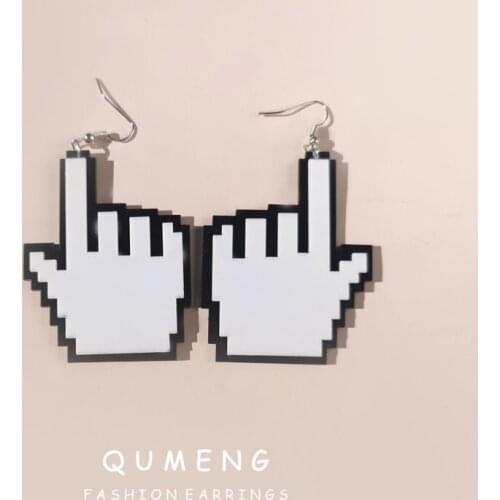 QUMENG 2020 Acrylic Pixel Hand Big Earrings For Women Hip Hop Finger Shape large hyperbole Earring Punk Funny Bar Jewelry