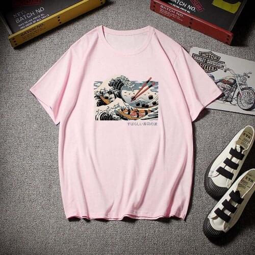 The Great Sushi Wave Japan Comics Style Print Women T-Shirts Fashion O-Neck Clothes Harajuku Oversize T Shirt Womens Tops