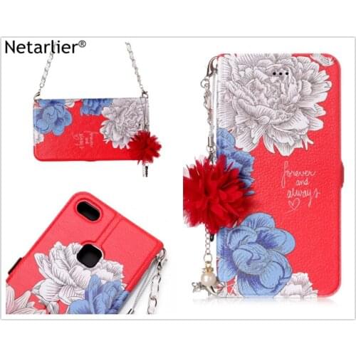 Netarlier Lady Wallet Case For Huawei P10 lite 3D Flowers Kickstand With Card Pocket Chain Leather Wallet Phone Back Case Cover