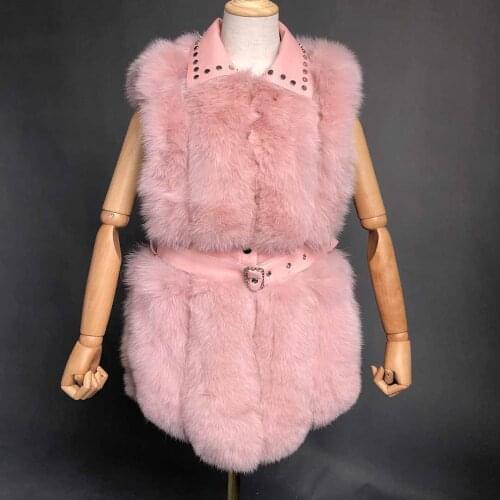 JANEFUR Women Genuine 100% Real Fox Fur Vest Natural Soft Fox Fur Sleeveless Jacket