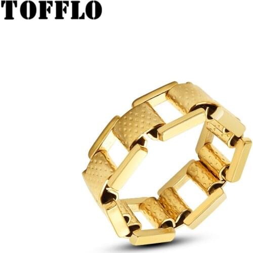 TOFFLO Stainless Steel Jewelry Exaggerated Strap Chain Cool Index Finger Ring Womens Fashion 18 K Golden Ring BSA227