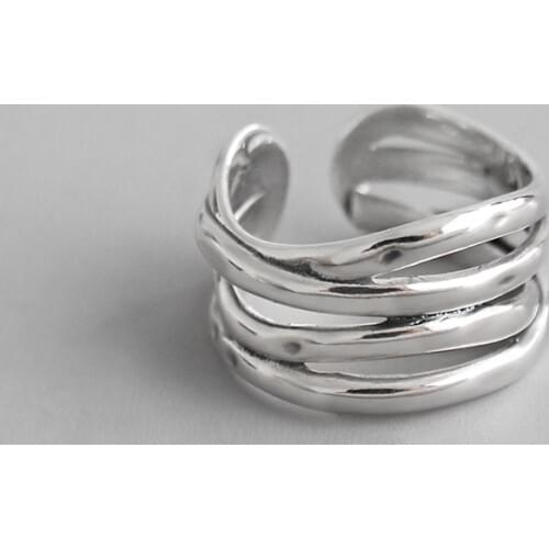 100% 925 sterling silver multi-layer lines rings for women retro ringen anelli donna, wide ring anillos mujer silver jewelry