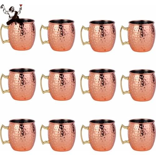 12pcs Moscow Mule Copper Plated Barrel Hammered Mugs Metal Mug Cup Stainless Steel Beer Wine Coffee Cup Wine Cup Bar Cup