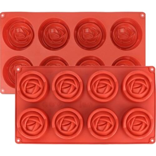 3D Rose Flower Rose Chocolate Mould Cake Decoration Tool Mousse Cake Mold DIY Silicone 8 Cavity Kitchen Tools