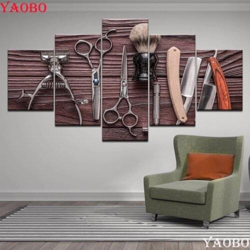 5d Diamond Painting Cross-Stitch 5 Pcs Hairdressing Tools Diamond embroidery rhinestone DIY Diamond mosaic barbershop Home Decor