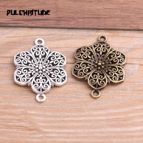 6pcs 28*40mm Two Color Flower Plant Charms Connector Jewelry Making DIY Handmade Craft DIY