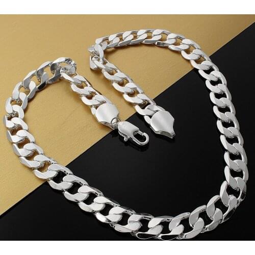 925 Sterling Silver Hot classic Mens 12MM geometry chain necklace for woman 18-30 inch Charm Fashion jewelry party wedding gift