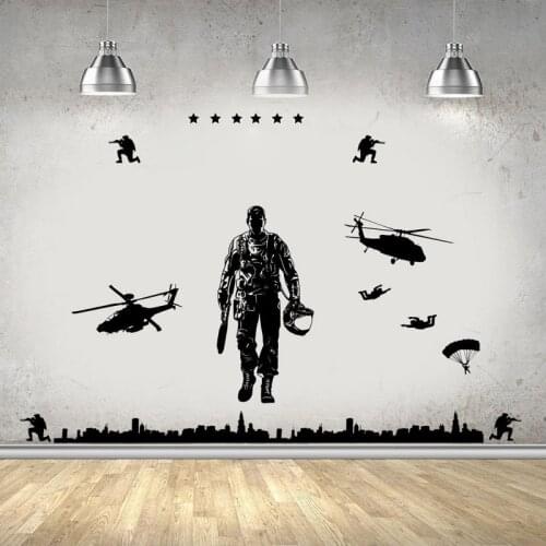 Army Military Soldier Wall Stickers for Kids Rooms Nursery Children Boys Bedroom Vinyl Wallpaper Art Decor Poster Decals YY137