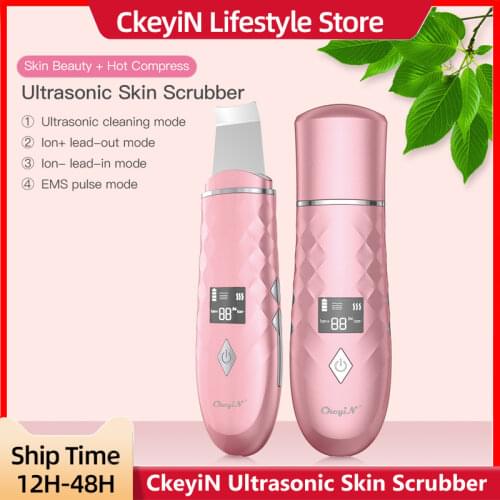 CkeyiN Ultrasonic Skin Scrubber Warmer Facial Cleanser Dirt Blackhead Removal Reduce Wrinkles Spots Face Whitening Lifting