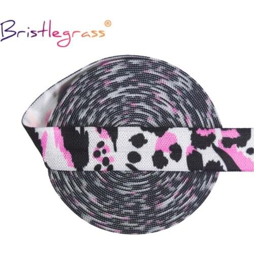 BRISTLEGRASS 2 5 10 Yard 5/8" 15mm Pink Leopard Print Foldover Elastic FOE Spandex Satin Band Tape Hair Tie Headband Sewing Trim