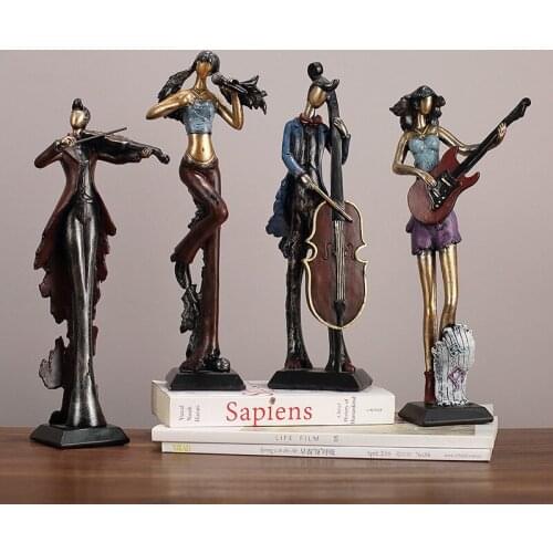 European Retro Musicians Guitar Violin Musical Instruments Resin Accessories Home Livingroom Desktop Sculpture Crafts Decoration