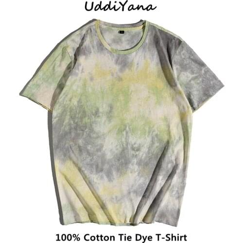 2021 Summer Fashion Mens Y2K T-Shirt Sweatshirt Streetwear Womens Oversized Tie Dye Cotton T-Shirts Vintage Clothes Tops Tees