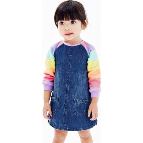 Autumn Flower Girl Dresses Kids Cotton Frocks Contrast Color Denim Pocket Dress Baby Girls Christmas Outfits Boutique Clothes