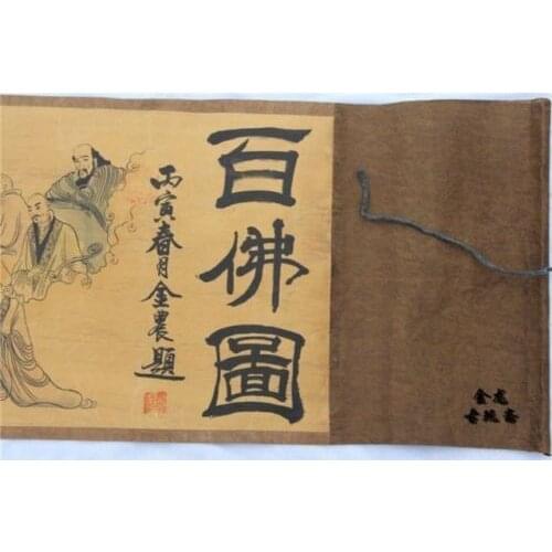 Exquisite Chinese Ancient picture silk paper hundred Buddha Figure Scroll painting